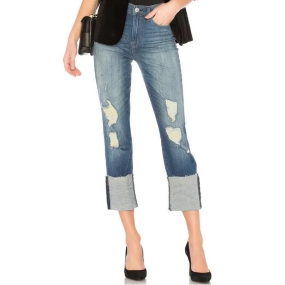 Hudson Zoeey High Rise Deep Cuff Straight Leg Distressed Blue Jeans Size 31 - Picture 10 of 10